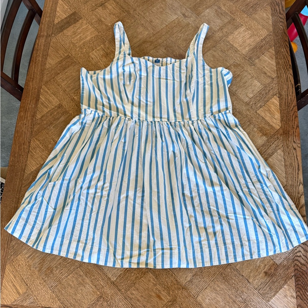 Old Navy XXL Blue White Striped Sleeveless A-Line Dress Square Neck with Pockets